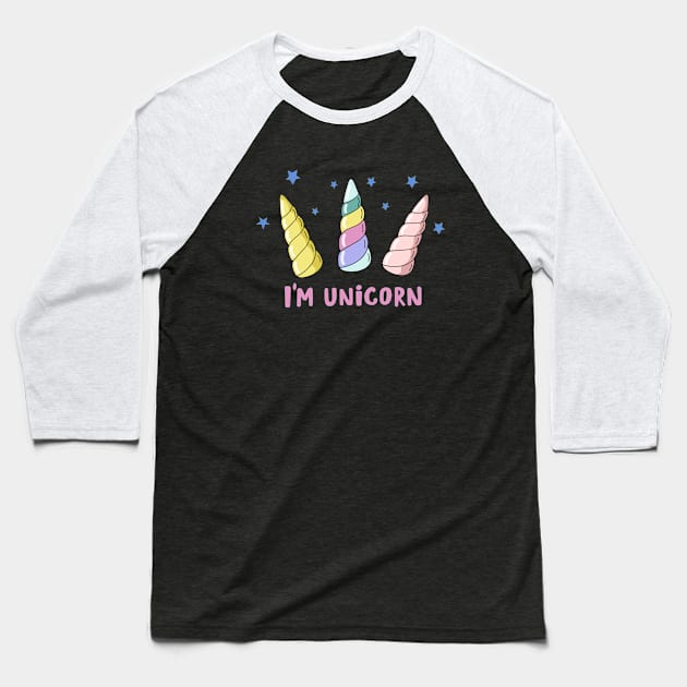 I am a unicorn. Vector illustration with unicorn horns and the inscription. Cartoon design for kids poster or card Baseball T-Shirt by Var Space